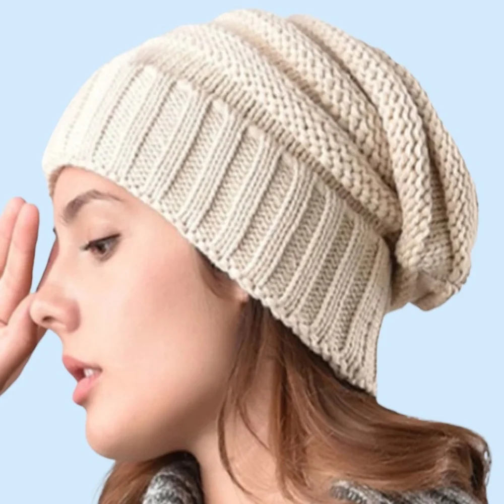 Beige Cream Beanie Cable Knit Hat